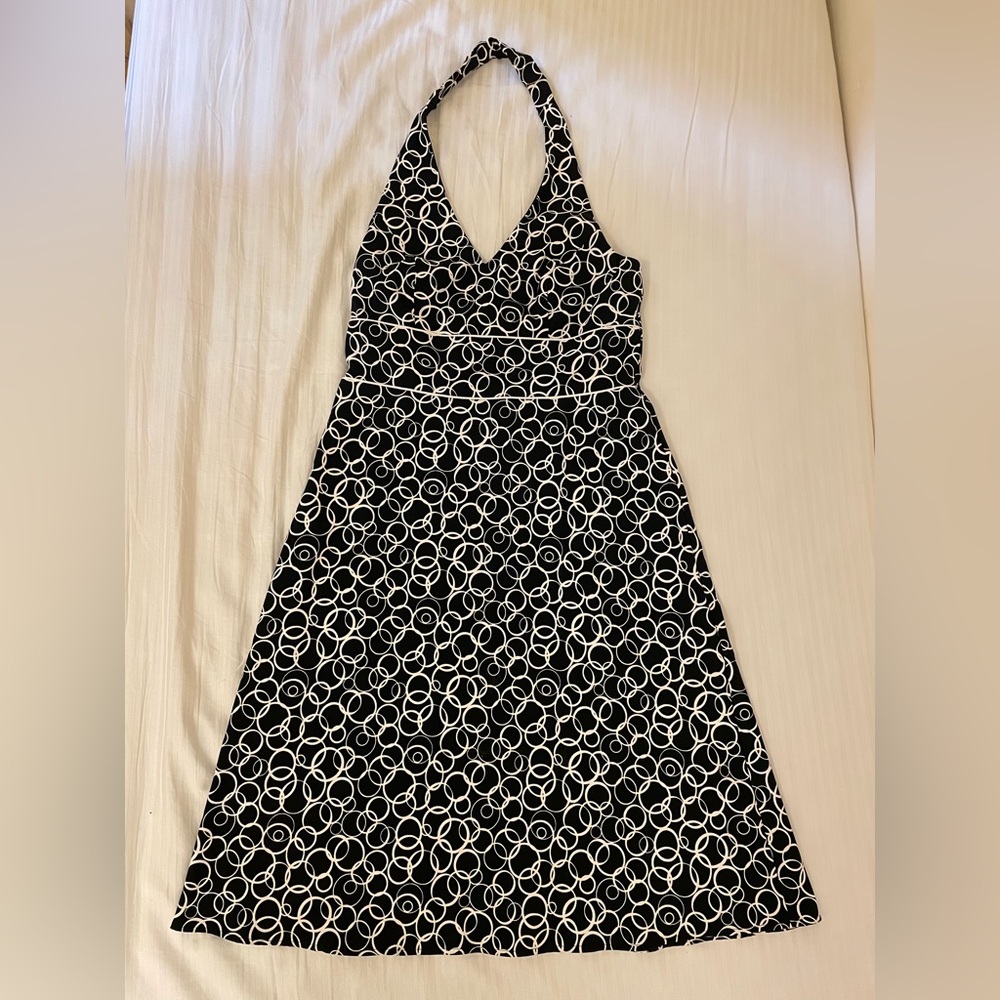AB Studio Black and White Halter A-Line Dress